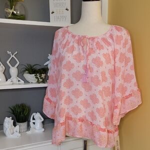 Nanette Lepore Pink and Orange Floral Blouse Ruffle